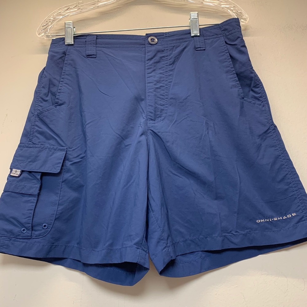 Columbia PFG Cargo Shorts Mens 30 Navy Blue Excellent Omni-Shade XM0316